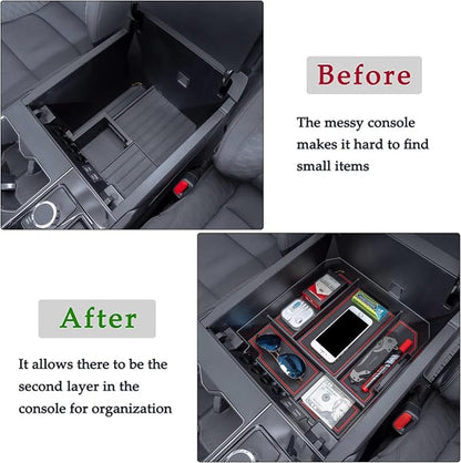 JDMCAR Center Console Organizer Compatible with 2022 2023 2024 2025 2026 Toyota Tundra Accessories and 2023-2026 toyota sequoia Armrest Secondary Storage Box ABS Material with Non-Slip Mats (Red Trim)