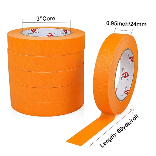 BOMEI PACK Orange Painters Tape 1 Inch Bulk - Paint Tape 6 Rolls x 1 Inch x 60 Yards - Painter's Tape Orange Masking Tape for Walls Painting, DIY Crafting, Decoration, Total 360 Yards