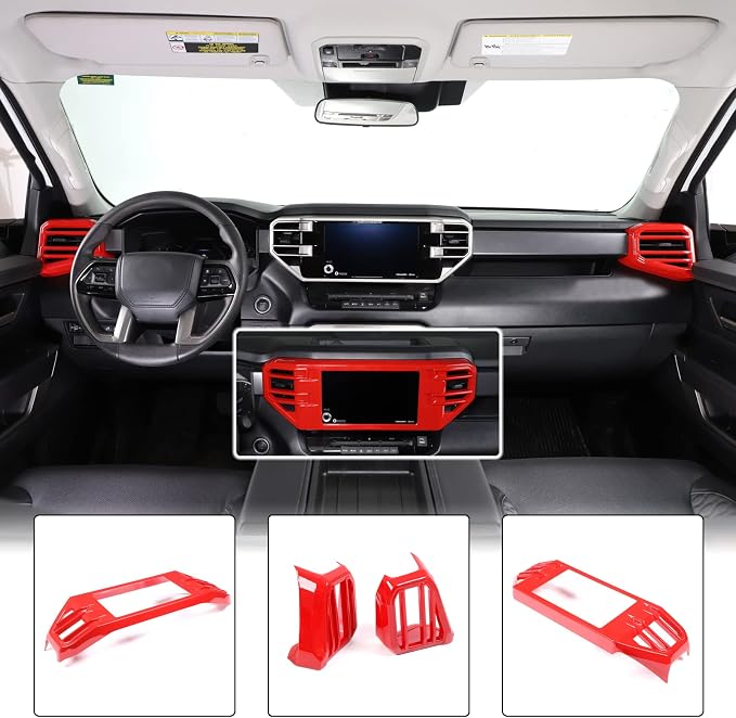 Car Center Console Air Conditioning Outlet Trim Cover Kit Compatible with Toyota Tundra/Sequoia 2022-2026, ABS Dashboard Side A/C Vent Panel Decorative Frame Protection Accessories, For 8-inch Screen