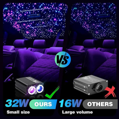 32W Starlight Headliner Light,1300pcs 9.8ft Dual Port Dual Color LED Star Ceiling Fiber Optic Light Kit APP/Remote Control White Shooting Star,for Car/Home/Party
