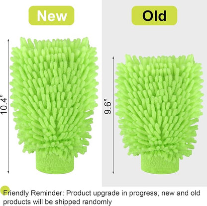 3 Pack Chenille Microfiber Car Wash Mitt, 7" x 9.6" Car Washing Mitts, Home Dusting Gloves, Scratch Free Lint-Free, Highly Absorbent, Double Sided, for Cleaning Detailing Polish (Green)