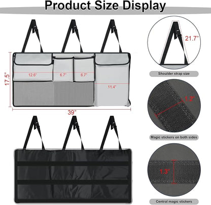 UYYE Trunk Hanging Organizer, Backseat Storage Bag, Collapsible Car Interior Accessories with 4 Pockets & 2 Mesh Pouches for Tools, Provide More Storage Trunk Space for SUV, Jeep, MPVs (Light Grey)