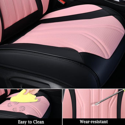 FLORICH Automotive Front Seat Covers for Cars, Waterproof Pink & Black Seat Covers, Leather Car Seat Covers 2 Pack, Universal Seat Protector for Most Cars Trucks SUV