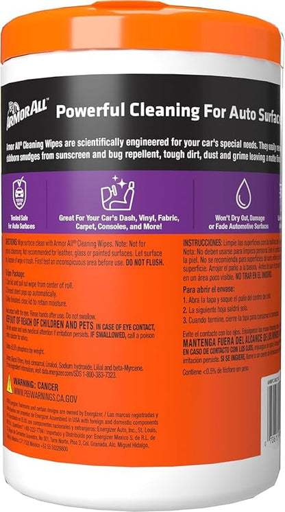 Armor All Car Cleaning Wipes, Wipes for Car Interior and Car-Exterior, 90-Wipes Each (Pack of 6)