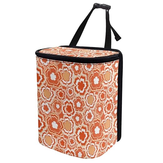 Groovy Orange Sunflower 70S 80S Abstract Print Car Accessories Trash Can for Women Auto Interior Decorations Multipurpose Garbage Can with Lid and Zipper Portable Trash Bin Organizer