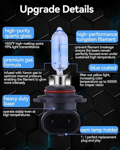 NEWBROWN 9005 HB3 Headlight Bulbs 9005 Halogen Headlight Bulb 5000K Super White Light Long Life Replacement P20D 12V/60W (9005/HB3, 4 Pack)