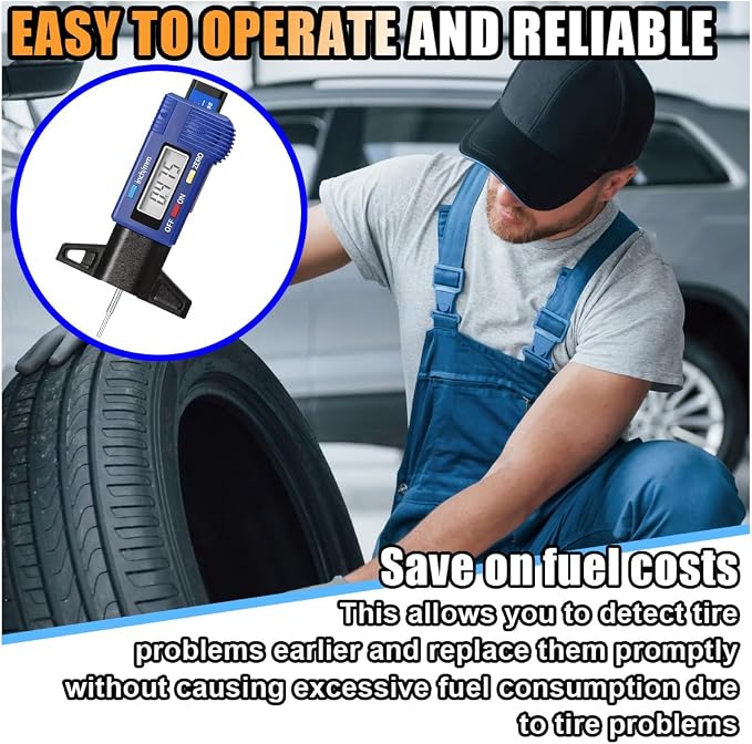 LCD Display Tire Tread Depth Gauge, Car Tire Digital Measuring Gauge Tool with Inch MM Conversion, Tire Wear Gauge Tread Checker for Motorcycle, Truck, Car, SUV, Not Include Battery