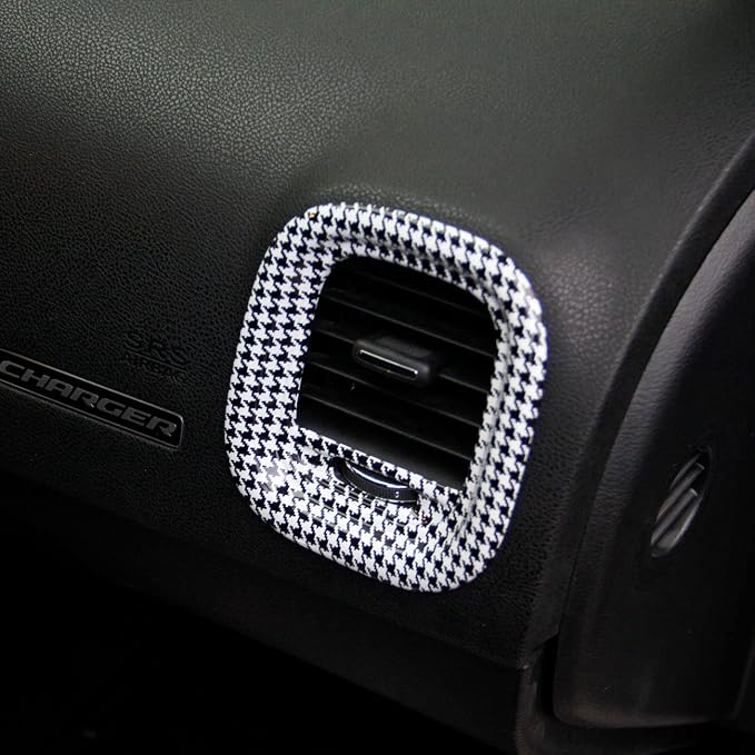 crosselec Black and White Pattern Air Vent Cover AC Outlet Trim kit for Dodge Charger 2015+