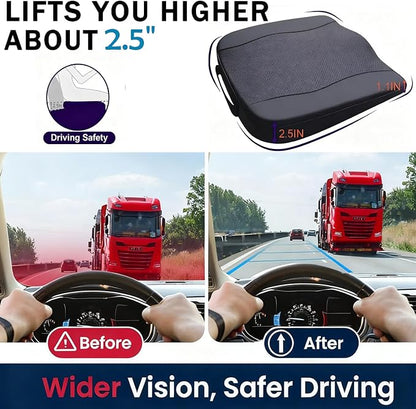 Car Seat Cushion,Thickened Comfort Memory Foam Seat Cushions for Car and Office Chair - Sciatica & Lower Back Pain Relief, Driver Seat Pillow for Auto, Office Chair, Wheelchair Pad-Black