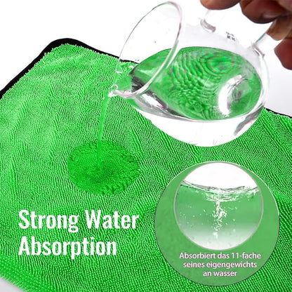 DIAOJIA 3 Pack Microfiber Car Towels (16" x 24"), 500 GSM Double-Sided Absorbent Coral Fleece Cloths for Washing, Drying & Cleaning, Streak-Free & Lint-Free (Green)