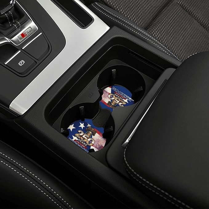 Anniversary American Flag Steering Wheel Cover + 2 Pc USA Flag Car Coasters | Anniversary American Car Men Breathable Universal for 14-15 Inch Anti-Slip
