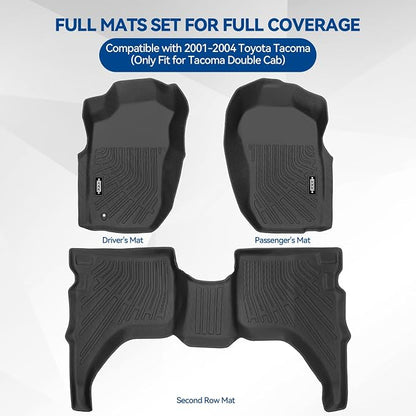 Custom Fit Floor Mats for 2001-2004 Toyota Tacoma(Only Fit for Tacoma Double Cab), All Weather TPE Floor Liners, Odorless Full Set Interior Accessories