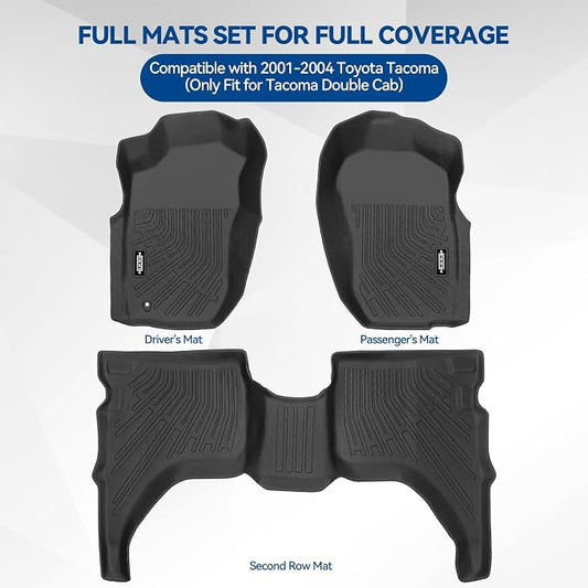 Custom Fit Floor Mats for 2001-2004 Toyota Tacoma(Only Fit for Tacoma Double Cab), All Weather TPE Floor Liners, Odorless Full Set Interior Accessories