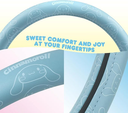 Cinnamoroll Steering Wheel Cover, Official Sanrio Car Steering Wheel Cover with Universal Size 14.5-15.5, Cute Blue for Women, Cinnamoroll Car Accessories (Cinnamoroll Blue Monogram)