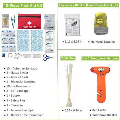HolaKit 78-Piece Car Emergency Kit - Comprehensive Roadside Assistance Kit with Jumper Cables, Portable Air Compressor, Tow Straps, First Aid Kit, and Essential Safety Tools for Men and Women