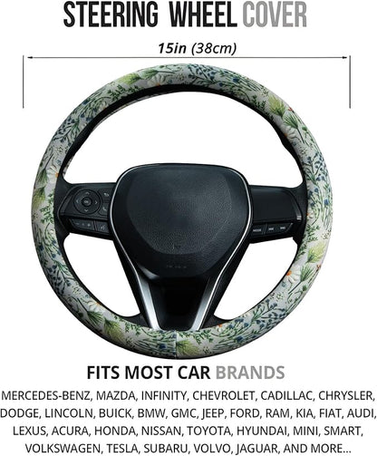 Faux Embroidery Flowers Steering Wheel Cover Auto Steering Wheel Protector, Anti-Slip, Breathable, Absorbing Sweat, Universal Floral Car Accessories 14.5–15 inch,Fit for Most Car, Trucks, SUV