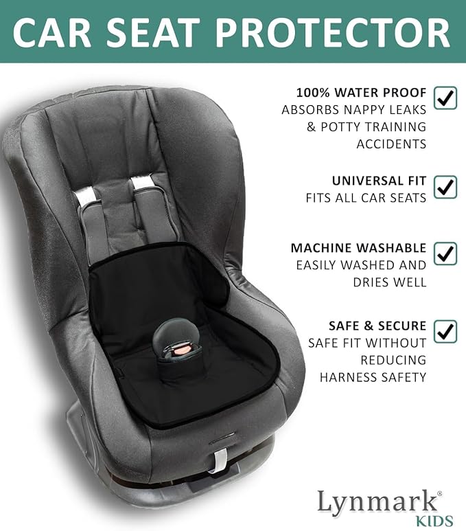 Lynmark® Potty Training Car Seat Protector Cover - Waterproof Soft Piddle Pads for Toddlers and Baby Carseat - Travel-Friendly Universal Washable Liner Mat for Spills, Nappy Leaks, Accidents - Black