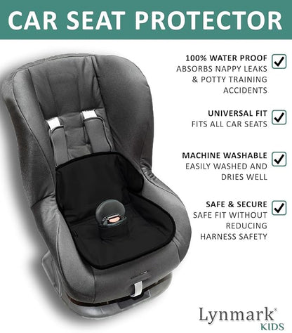 Lynmark® Potty Training Car Seat Protector Cover - Waterproof Soft Piddle Pads for Toddlers and Baby Carseat - Travel-Friendly Universal Washable Liner Mat for Spills, Nappy Leaks, Accidents - Black