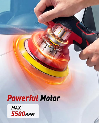 6 Inch Cordless Car Buffer Polisher Kit: Equipped with 2×4000mAh Batteries, Digital Display & 8 Speed Control, Comes with Extra Attachments for Car/Boat Detailing, Scratch Removal and Waxing