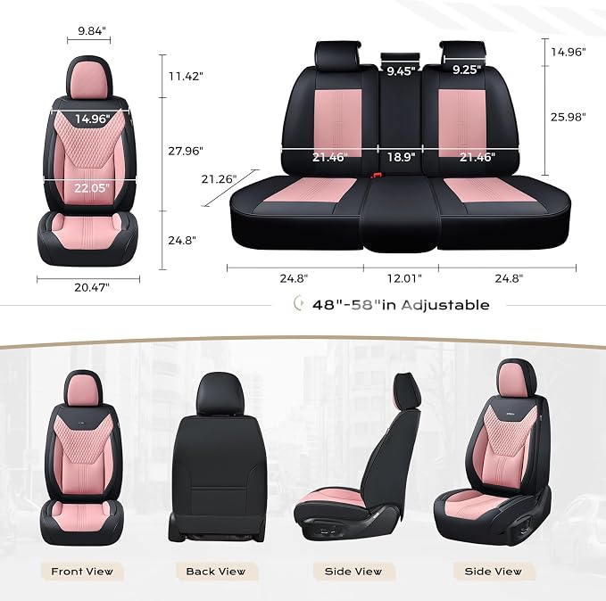 Coverado Car Seat Covers with Lumbar Support, Front Covers for Cars, Universal Automotive Seat Cover, Waterproof, Leather Car Seat Cushion, Interior Seat Protectors for Most Cars