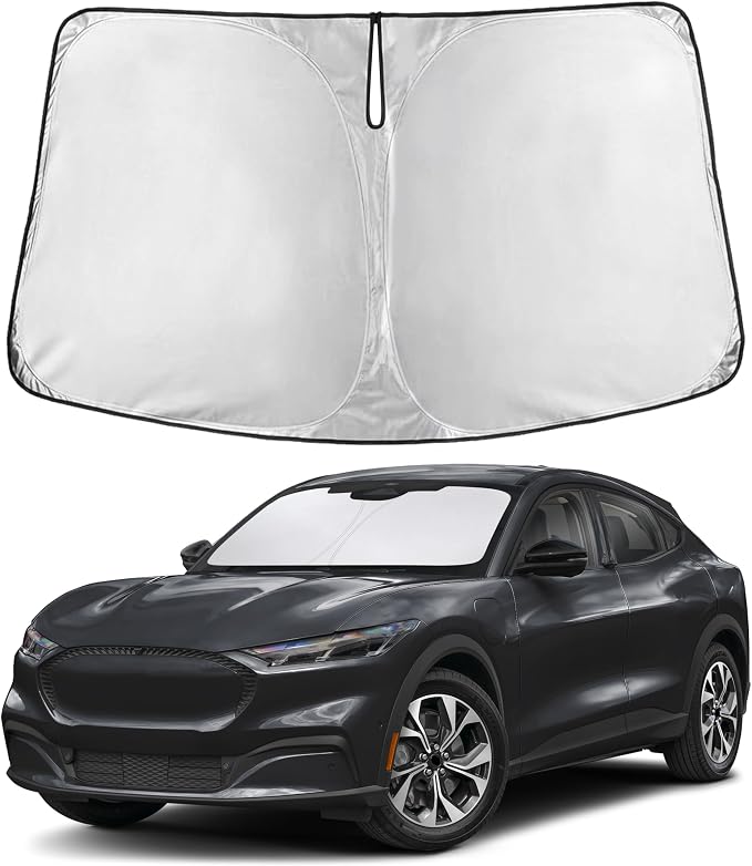 EcoNour Windshield Sunshade Compatible for Ford Mustang Mach-E 2021-2024 2025 2026, Sun Visor for Front Windshield & Window Sun Shade Cover, UV Heat Blocker & Protector, Car Accessories