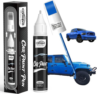 Hydro Blue Pearl-Coat(PBJ/MBJ) for Ram Touch Up Paint Pen, 2 in 1 Car Scratch Remover with Pen Tip and Brush, Precise Color Match for Car Paint Scratch Repair, Quickly and Easily Fix Chips and Nicks