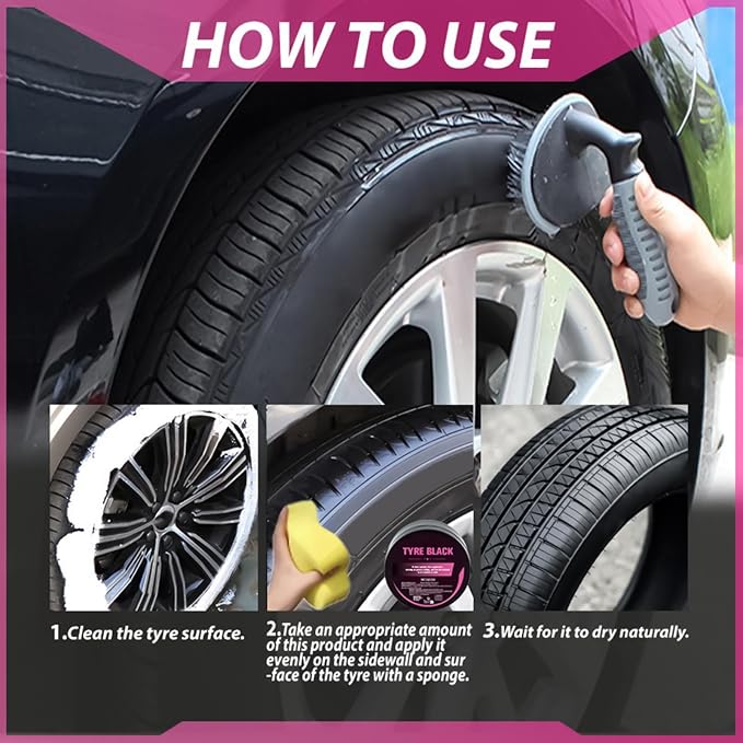 Wheel Shine,120g Tyre Coating Black Wax with Sponge - Tire Coating | for Long-Lasting Bright Luster Looking like New Truck Motorcycle Rv Protection Blackening