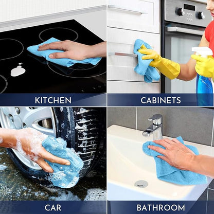 GLIMGLINT Blue Microfiber Cleaning Cloth,12PK Reusable Cleaning Rags, Highly Absorbent Shop Rags Bulk, All-Purpose Car Cleaning Towels for TV Screen, Kitchen, Bathroom, Restaurant Garage, 14"X12"
