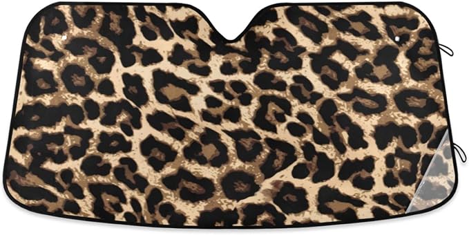 Leopard Print Car Windshield Sun Shade Foldable UV Ray Sun Visor Protector Sunshade to Keep Your Vehicle Cool (51" x 27")
