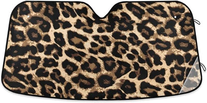 Leopard Print Car Windshield Sun Shade Foldable UV Ray Sun Visor Protector Sunshade to Keep Your Vehicle Cool (51" x 27")