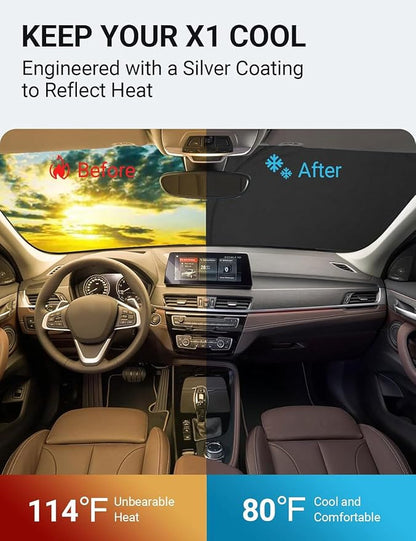 Proadsy 2026 Upgrade Front Windshield Sun Shade Foldable Sunshade Protector Custom Fit 2016-2022 BMW X1 F48 Accessories