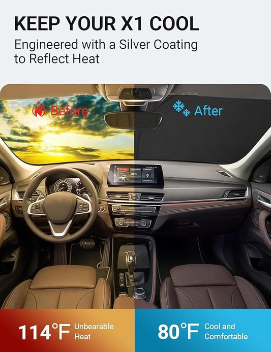 Proadsy 2026 Upgrade Front Windshield Sun Shade Foldable Sunshade Protector Custom Fit 2016-2022 BMW X1 F48 Accessories