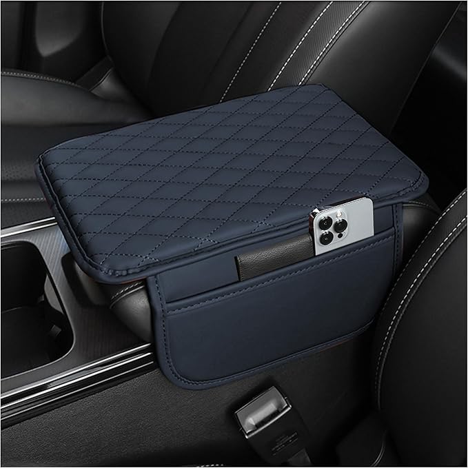 Stacool Upgraded Car Center Console Cover,Microfiber Leather Car Armrest Cover Cushion with 2 Storage Bags,Universal Car Armrest Storage Box (Blue)