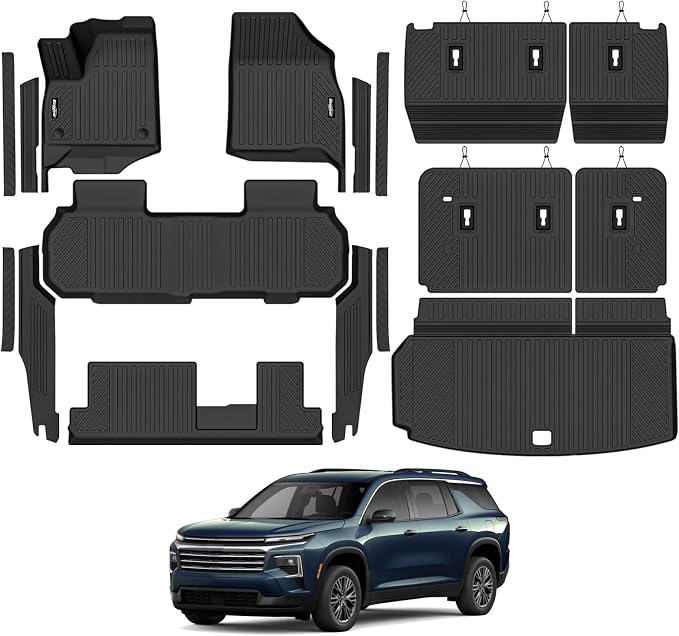Floor Mats for 2024-2026 Chevy Traverse/2024-2026 GMC Acadia 8 Seat/Bench Seats, Trunk Mat and Backrest Mat & Door Sill Guard All Weather TPE Protector for Chevrolet Traverse Accessories