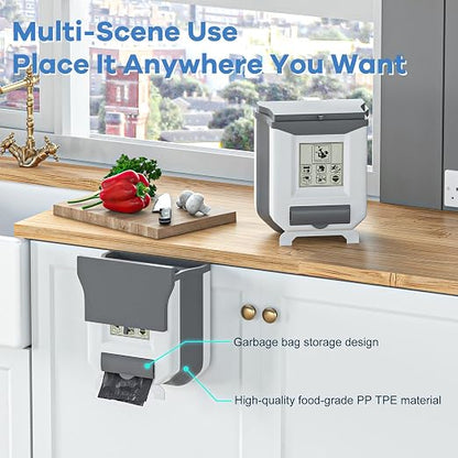 HI NINGER Small Compost Bin with Lid for Counter Top or Under Sink,Hanging Trash can,Foldable Kitchen Trash can 2.4 Gallon for Cabinet/Car Trash Can with Lid/RV/Bathroom/Camping