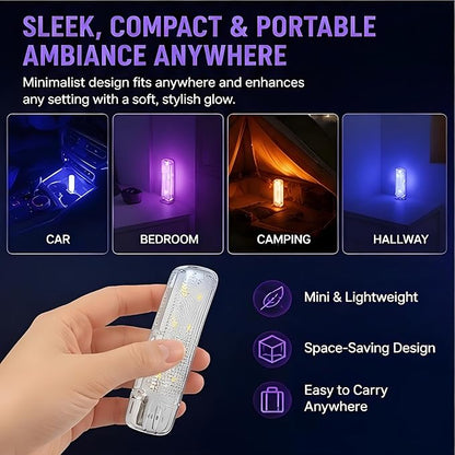 USB Car Interior Lights 2 Pack, RGB Ambient LED Car Lights with 7 Colors, 3 Lighting Modes & Touch Control, Plug-and-Play USB Mood Light for Cars, Trucks, SUVs, Bedroom, Desk, Gaming Room