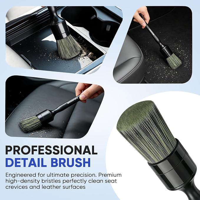 Car Detailing Brush, 6PCS Ultra Soft Boars Hair Car Interior Exterior Detailing Brushes, Scratch-Free Car Cleaning Dust Brush for Dashboard, Emblem, Air Vents, Wheels, Leather Seat