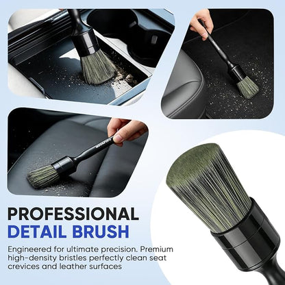 Car Detailing Brush, 6PCS Ultra Soft Boars Hair Car Interior Exterior Detailing Brushes, Scratch-Free Car Cleaning Dust Brush for Dashboard, Emblem, Air Vents, Wheels, Leather Seat