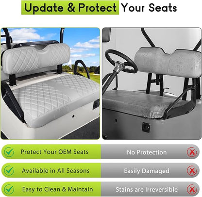 Full Set Golf Cart Seat Covers for EZGO RXV OEM, Grey | Front & Rear Set (2-Piece), Premium Vinyl Leather Replacement Standard Cushion Covers, No Tools Needed & Easy to Clean