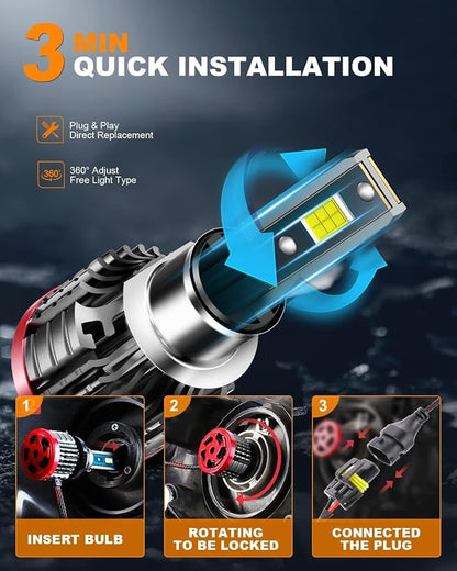 H1 LED Bulbs,80W 16000 Lumens Bright,6500K Cool White LED Fog Light Halogen Replacement IP68 Waterproof, Pack of 2
