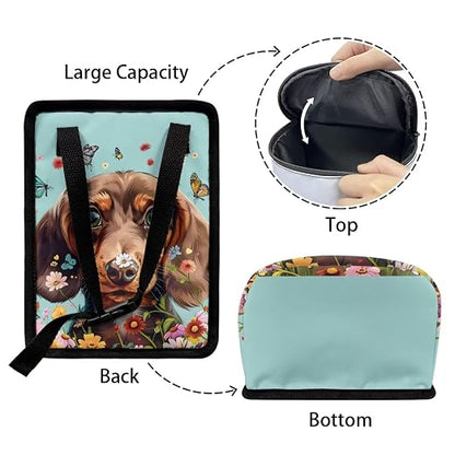 Talayituse Dachshund Butterfly Daisy Print Car Trash Can Accessories Organizer Garbage Bag Dustbin Container with Lid Waste Basket Storage Pocket Hanging Large Size Vehicle Trash Bin