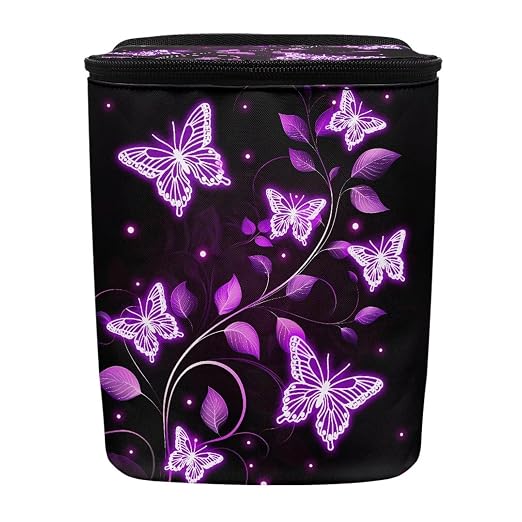 BIGCARJOB Purple Butterfly Print Car Trash Bags Hanging Automotive Car Garbage Bin with Adjustable Straps Reusable Auto Trash Bin Garbage Bags Butterfly Auto Accessories for Front Seat