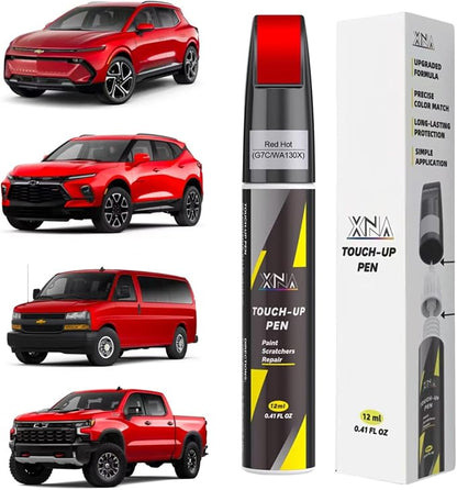 XNA Car Touch Up Paint (Red Hot(G7C/WA130X)) for Chevrolet, 2 in 1 Car Scratch Remover with Pen Tip and Brush, Exact Color-Matched for Car Paint Scratch Repair, Quick & Easy Fix