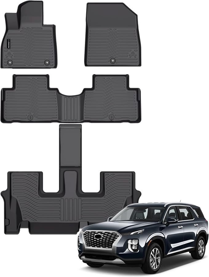 Auxko All Weather Floor Mats Fit for Hyundai Palisade 7&8 Seat 2020-2024 2025 TPE Rubber Liners Palisade Accessories Set All Season Guard Odorless Anti-Slip Floor Mats