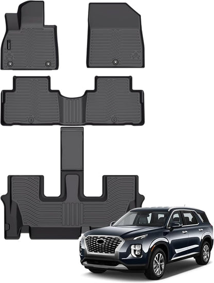 Auxko All Weather Floor Mats Fit for Hyundai Palisade 7&8 Seat 2020-2024 2025 TPE Rubber Liners Palisade Accessories Set All Season Guard Odorless Anti-Slip Floor Mats