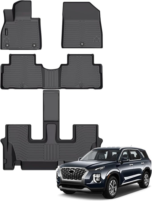 Auxko All Weather Floor Mats Fit for Hyundai Palisade 7&8 Seat 2020-2024 2025 TPE Rubber Liners Palisade Accessories Set All Season Guard Odorless Anti-Slip Floor Mats