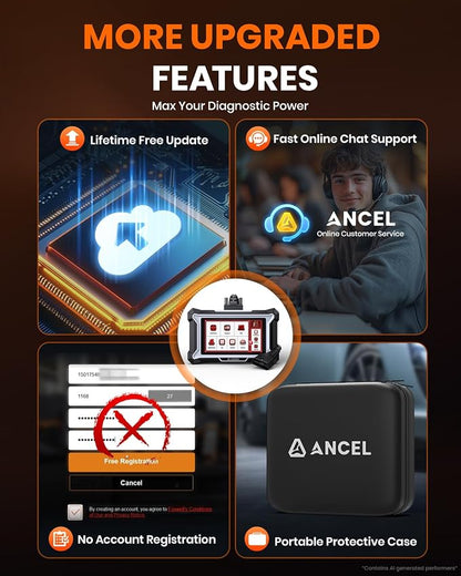 ANCEL DS200 OBD2 Scanner Full System Car Diagnostic Tool, Code Reader with 15+ Reset Services, ABS SRS Transmission Engine Scanner, Oil Reset Battery Matching ABS Bleeding DPF Regen, Lifetime Updates