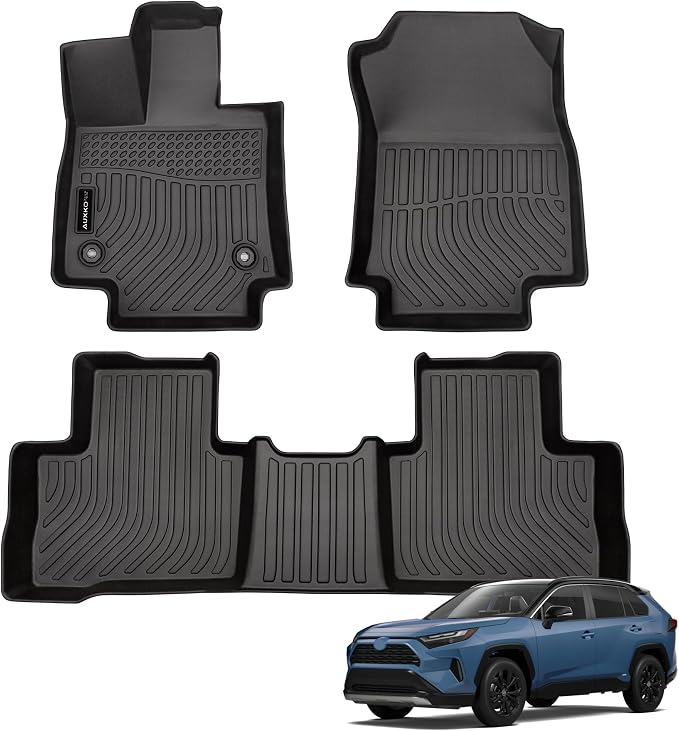 Auxko All Weather Floor Mats Fit for Toyota RAV4 2019-2024 2025 Gasoline & Hybrid & PHEV TPE Rubber Liners RAV4 Accessories Set All Season Guard Odorless Anti-Slip Floor Mats