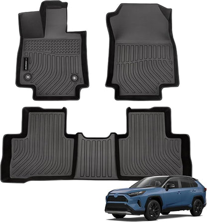 Auxko All Weather Floor Mats Fit for Toyota RAV4 2019-2024 2025 Gasoline & Hybrid & PHEV TPE Rubber Liners RAV4 Accessories Set All Season Guard Odorless Anti-Slip Floor Mats