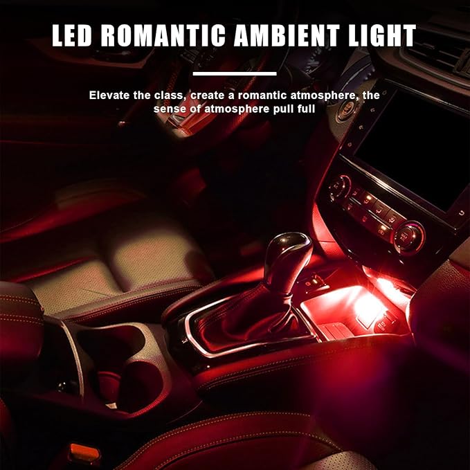4 PCS USB LED Car Interior Atmosphere Lights, Plug-in USB Automotive Interface Charging Night Lamps, Mini Vehicle Interior LED Atmosphere Light for Car, Bedroom, Hallway (Red)